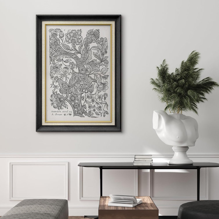 IDEA4WALL Black & White Botanical Tapestry Nature Wilderness Framed On